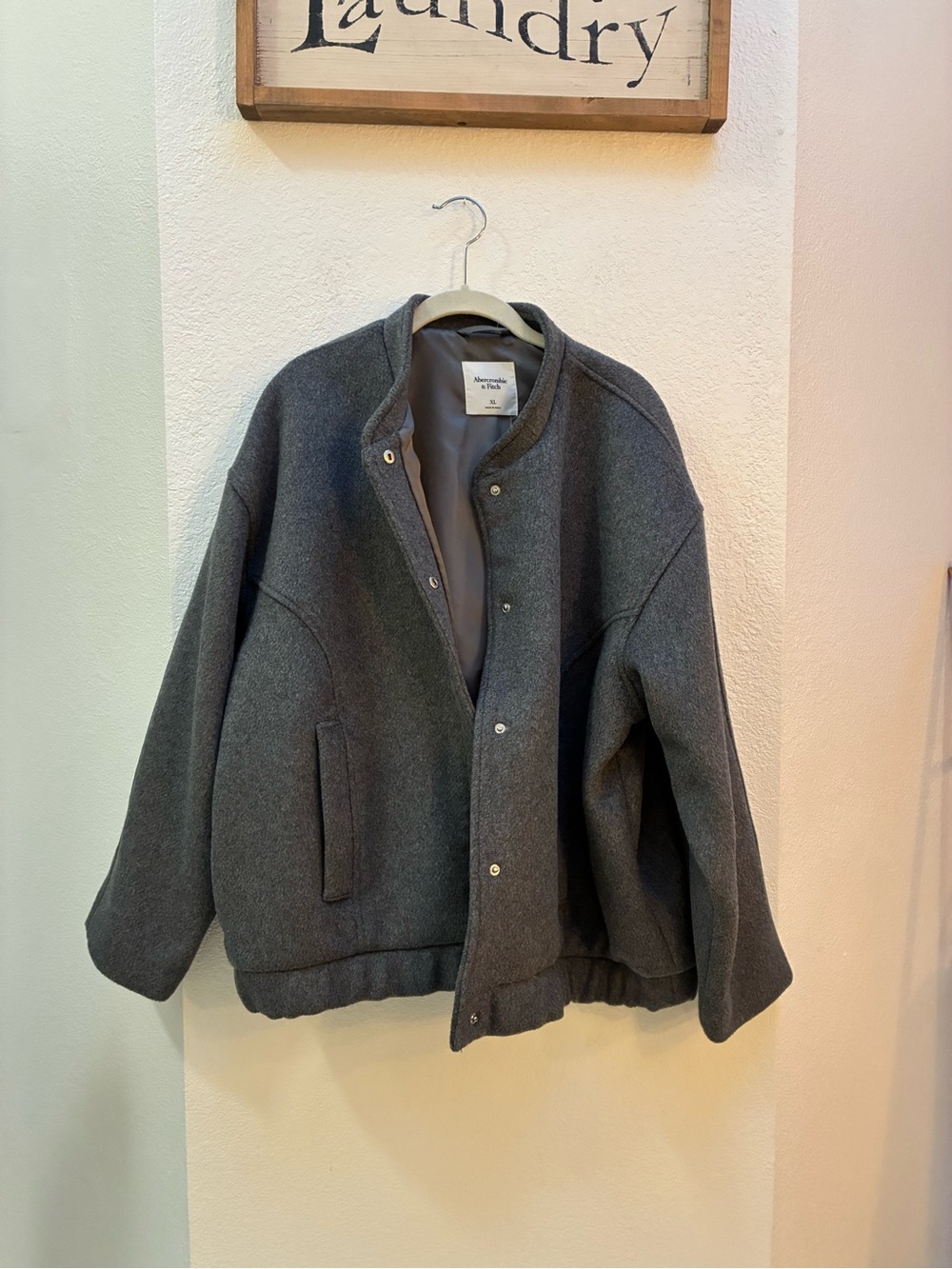 NWT Abercrombie & Fitch Charcoal Gray Wool Blend Bomber Jacket Button Up $169
